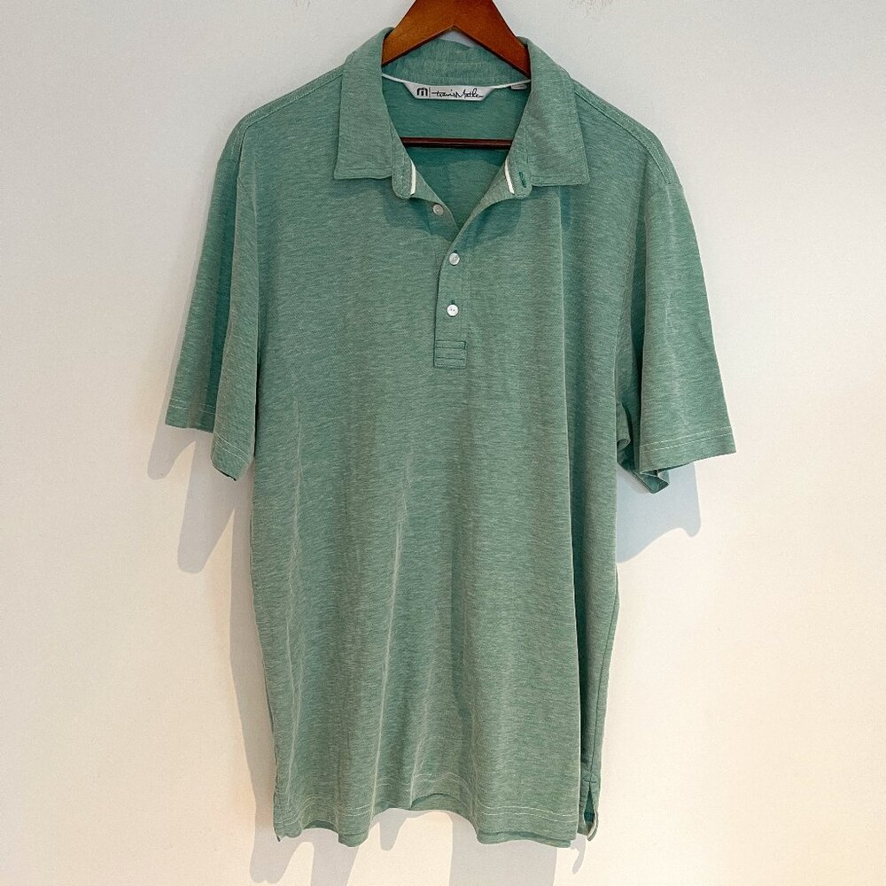 Travis Mathew Men Large Light Green Short Sleeve Logo Polo Golf Shirt Size L
